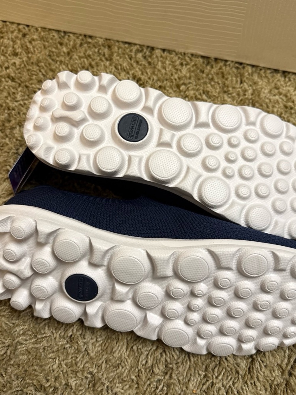 Skechers Go Walk Knit Slip-On Sneakers in Navy and White - Picture 3 of 5